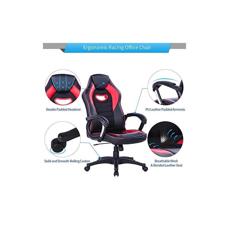 Gaming Chair Racing Recliner Ergonomic Office Chair Racing Task Swivel Executive Computer Chair Headrest and Lumbar Support, Red