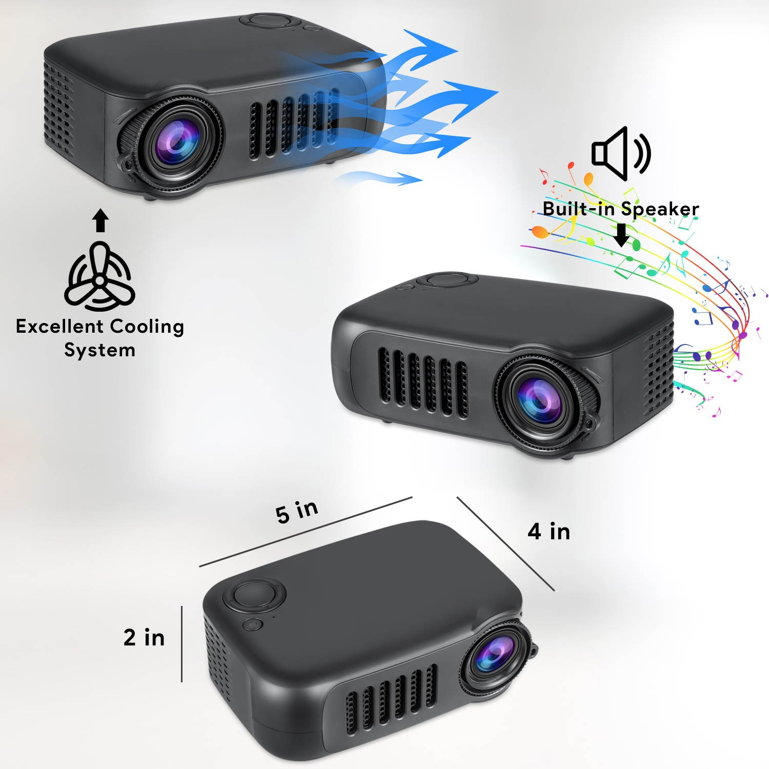 Dartwood Portable Mini Projector with HDMI, USB, and TF Memory Ports - Enhance Your Movie, TV and Gaming Experience in the Office or Bedroom (White)