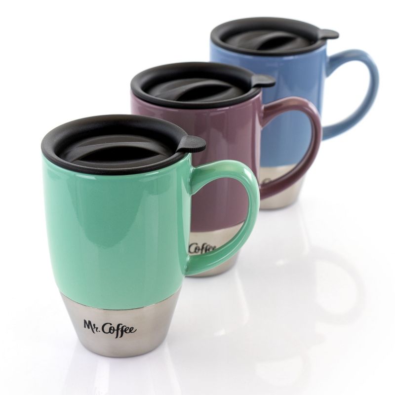 Mr. Coffee Couplet Pastel 3 Piece 15 Ounce Stoneware and Stainless Steel Travel Cups