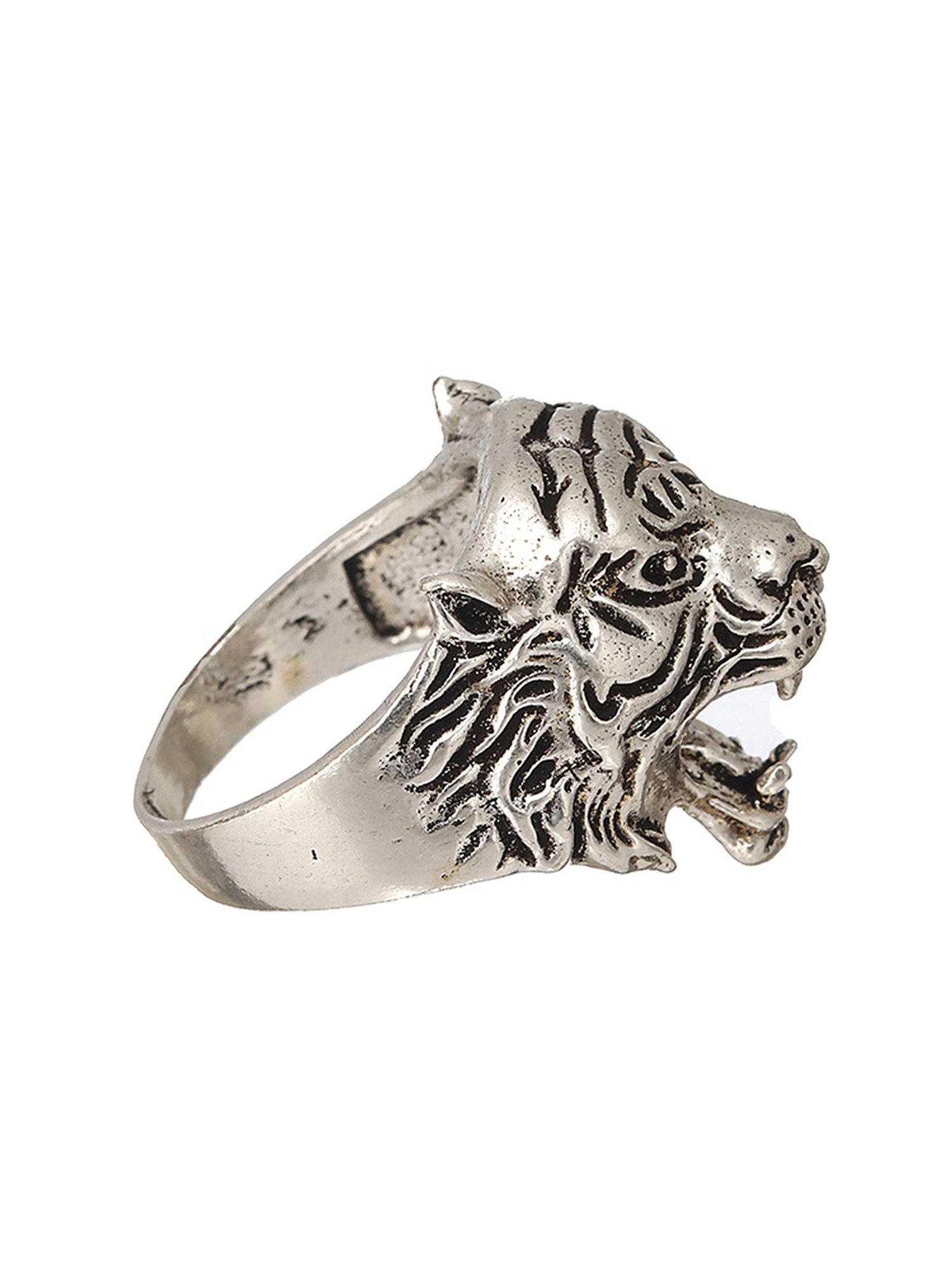 Bold by Priyaasi Roaring Lion Silver Casual Ring for Men