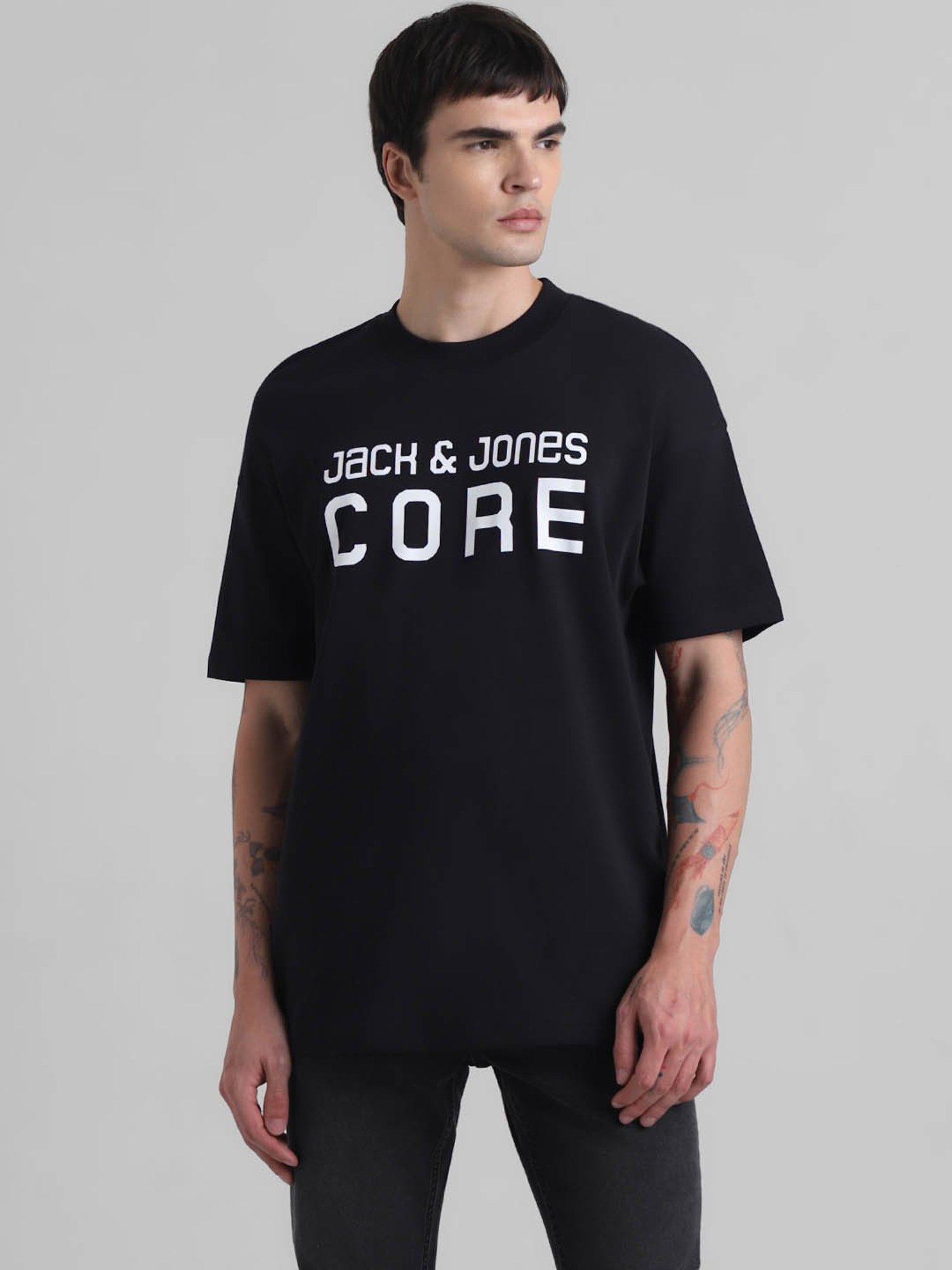 Produkt By Jack & Jones Jet Black Cotton Boxy Fit Printed T-Shirt