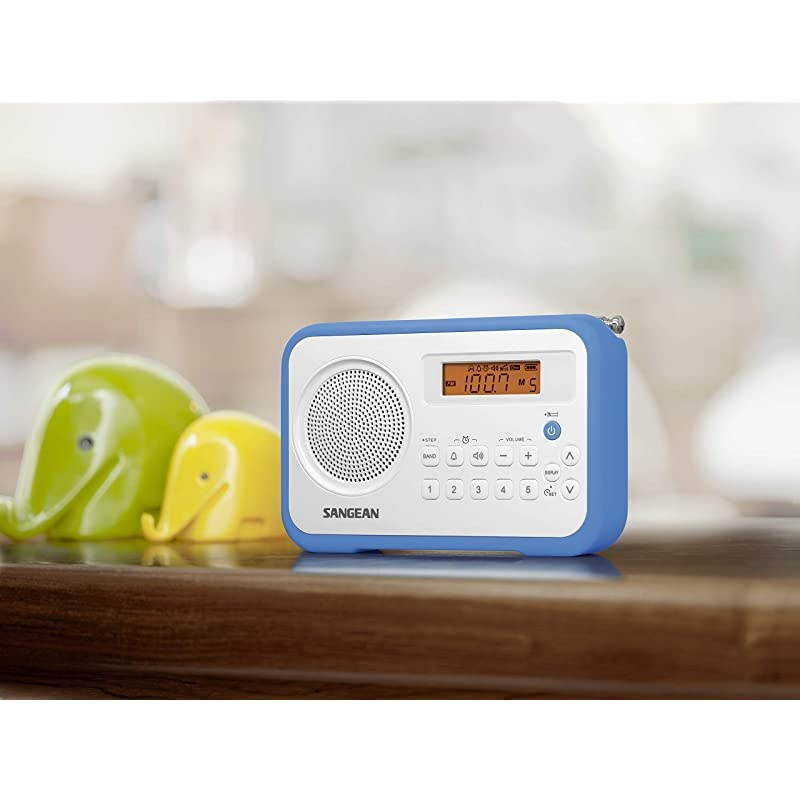 PRD18BU AM FM Portable Digital Radio with Protective Bumper WhiteBlue
