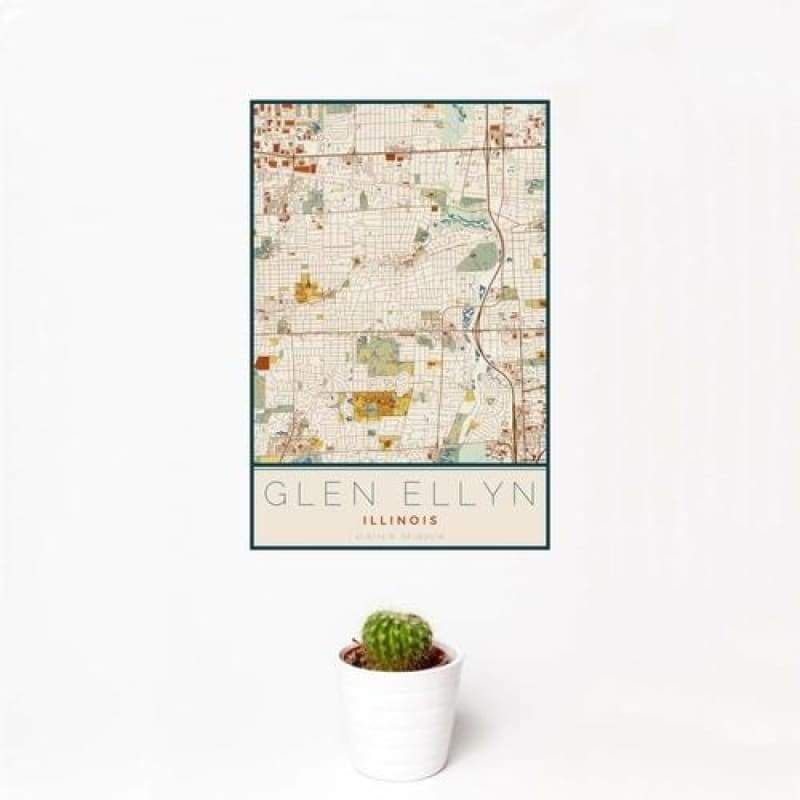 Glen Ellyn - Illinois Map Print in Woodblock