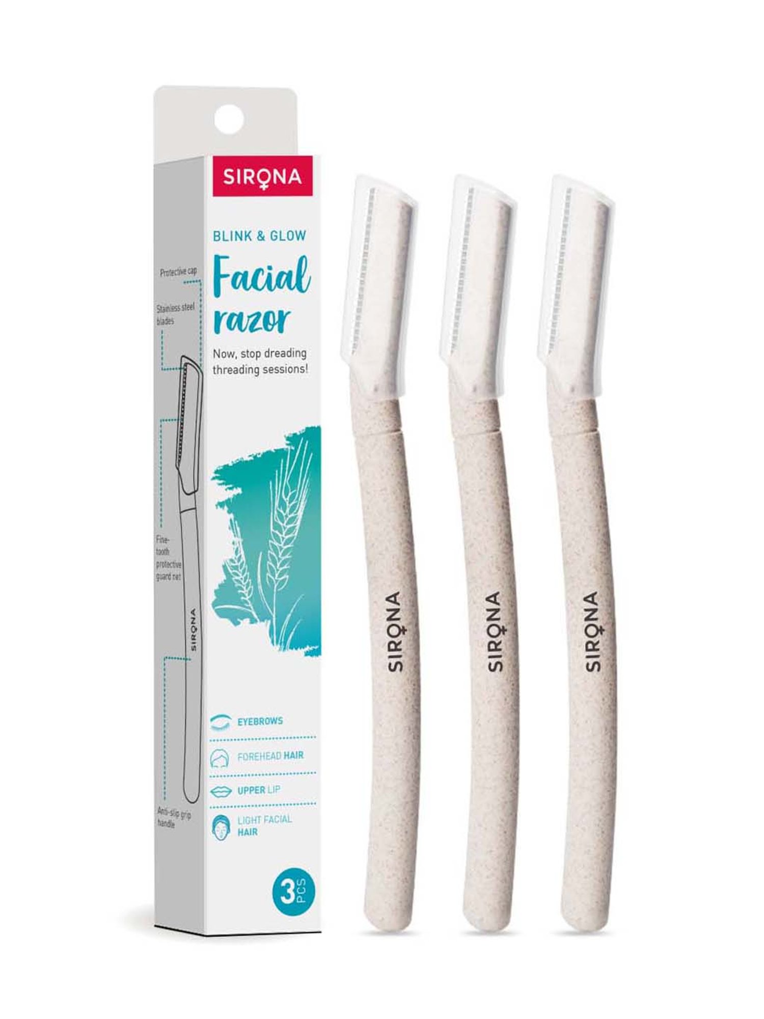 Sirona Reusable Eyebrow & Face Razor - 3 Pcs with Disposable Hair Removal Razor - 5 Pcs