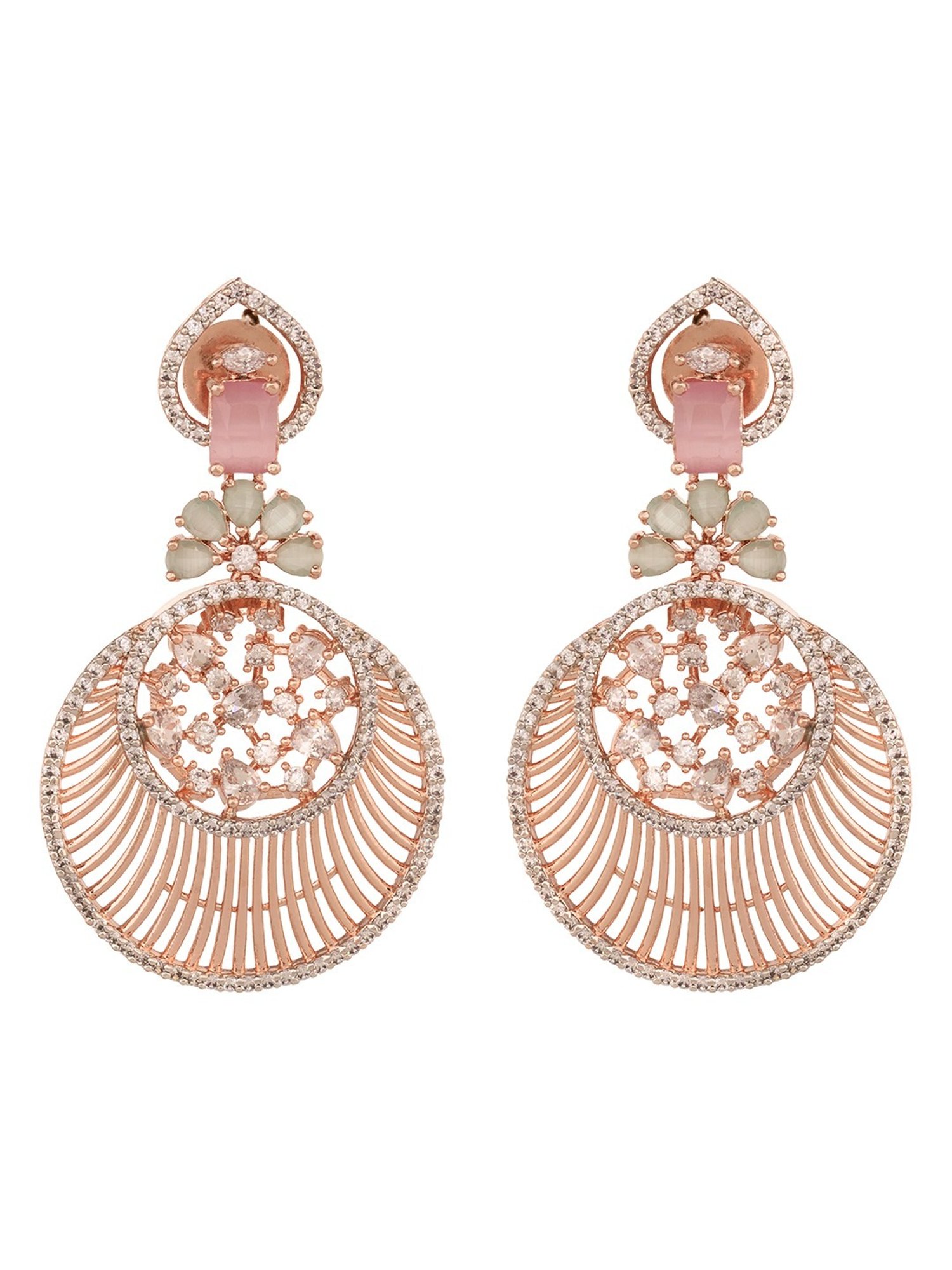 Saraf RS Jewellery Rosegold AD studded Chandbali Earrings
