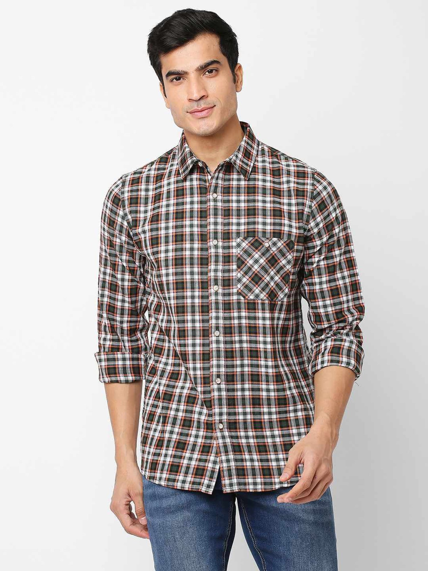 SOLEMIO Multi Cotton Slim Fit Checks Shirt