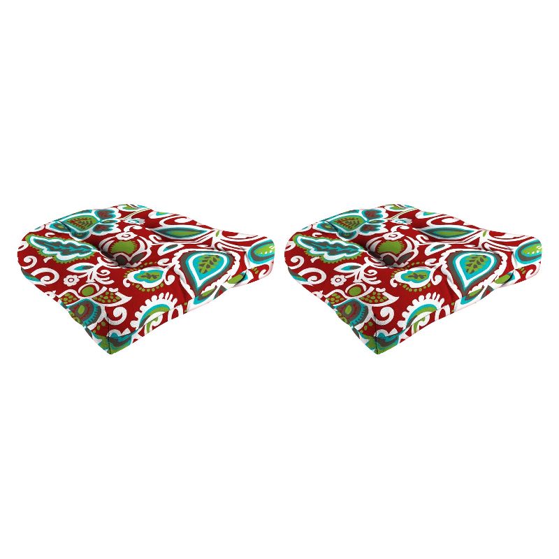 Outdoor Set Of 2 Wicker Chair Cushions In Faxon Rojo  - Jordan Manufacturing