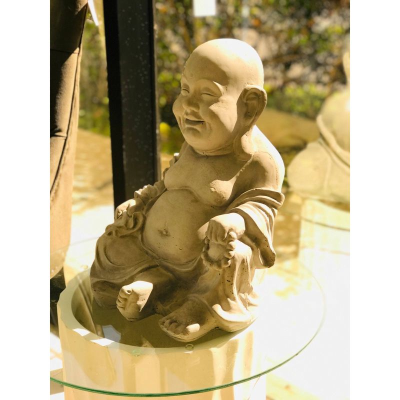 15.7" Concrete Lightweight Kante Indoor/Outdoor Sitting Happy Buddha Zen Statue Gray - Rosemead Home & Garden, Inc.