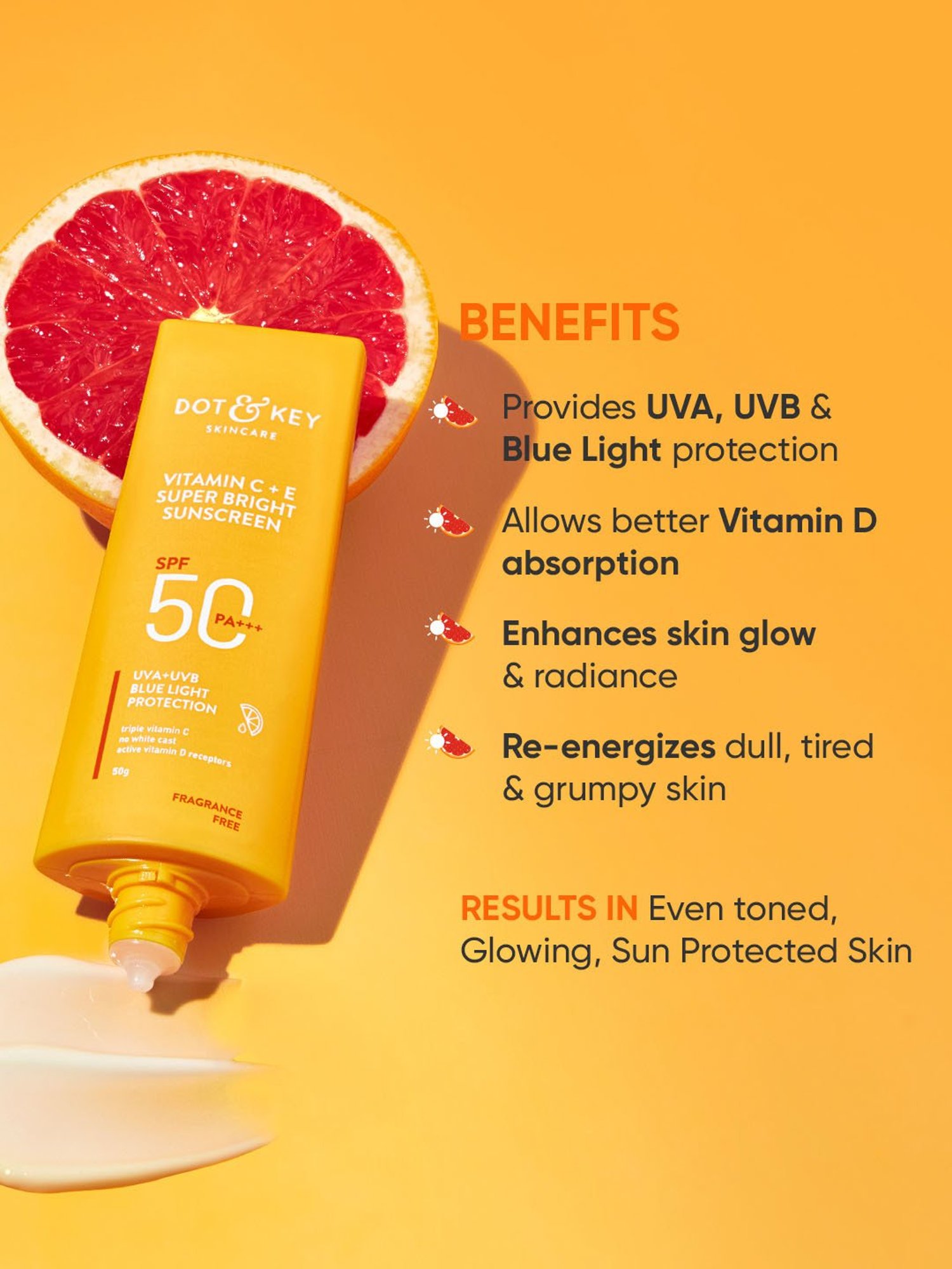 Dot & Key Vitamin C + E Super Bright Sunscreen SPF 50 PA+++ - 50 gm