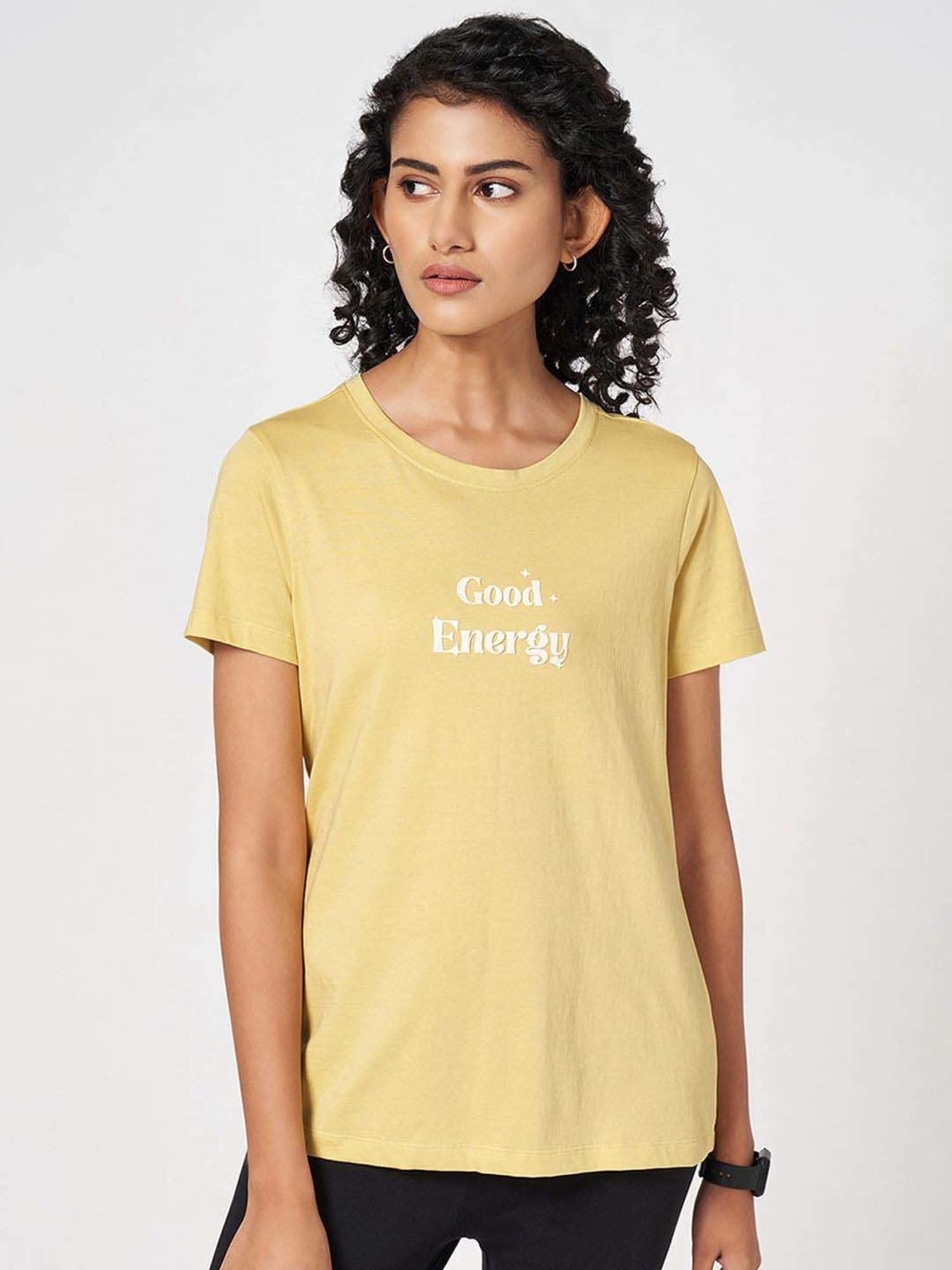 Ajile by Pantaloons Yellow Cotton Printed T-Shirt