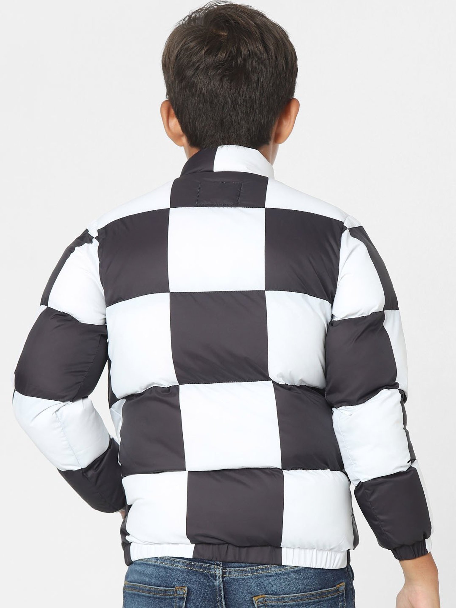 Jack & Jones Junior White & Black Checks Full Sleeves Jacket