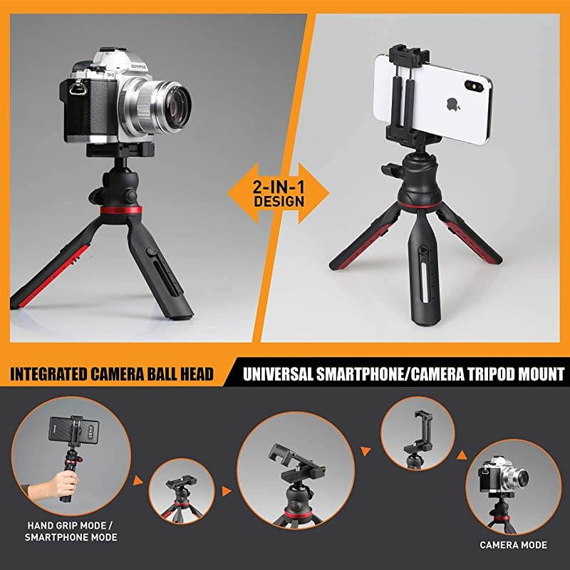 Journalist MK II Mini Tripod Smartphone Stabilizer Rig Hand Grip Table Tripod Rotatable Ball Head Adjustable Leg DSLR Mirrorless Camera iPhone Samsung Galaxy Google Pixel