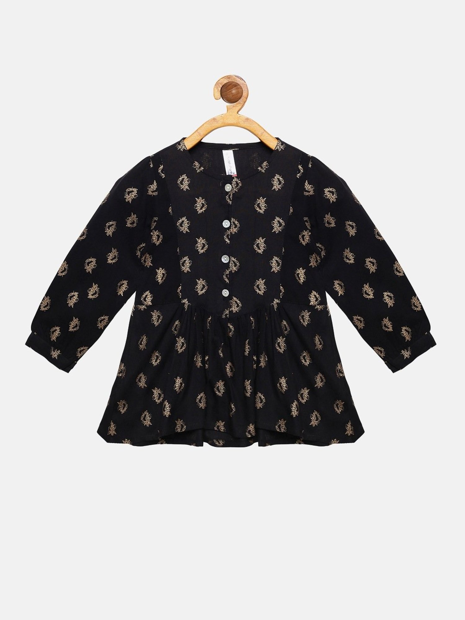Kiddopanti Kids Black Printed Full Sleeves Kurti