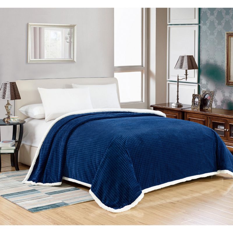 Ultra Plush Reversible Sherpa Elite Blanket Navy 90" x 90" - NAVY