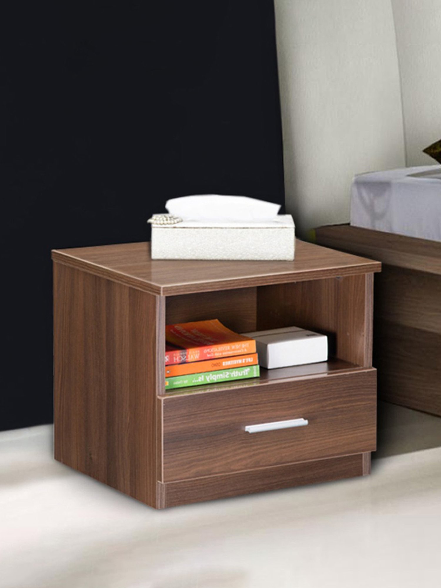 Delite Kom Riley Acacia Dark Engineered Wood Bedside Table