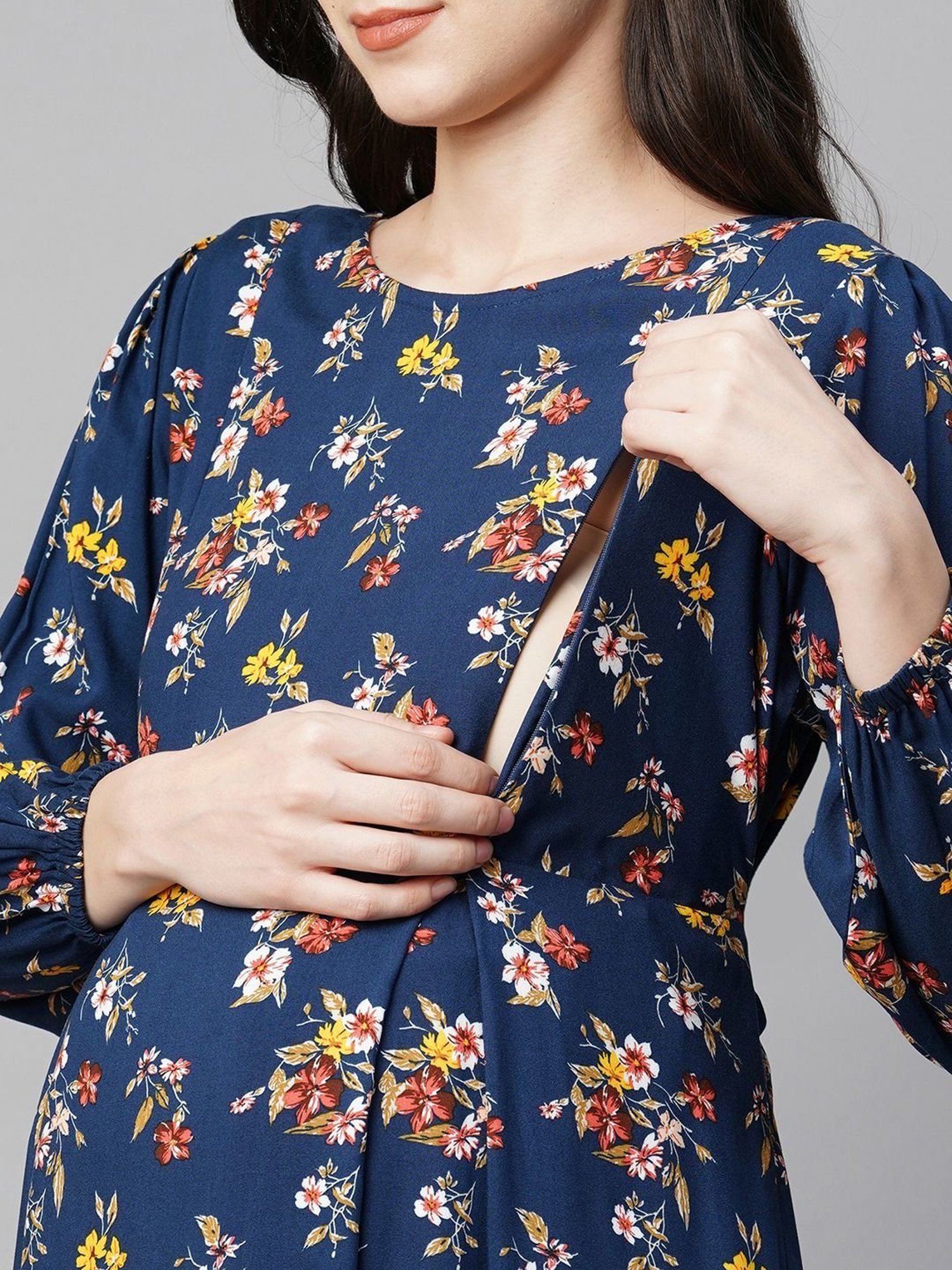 MomToBe Blue Printed Maternity Dress