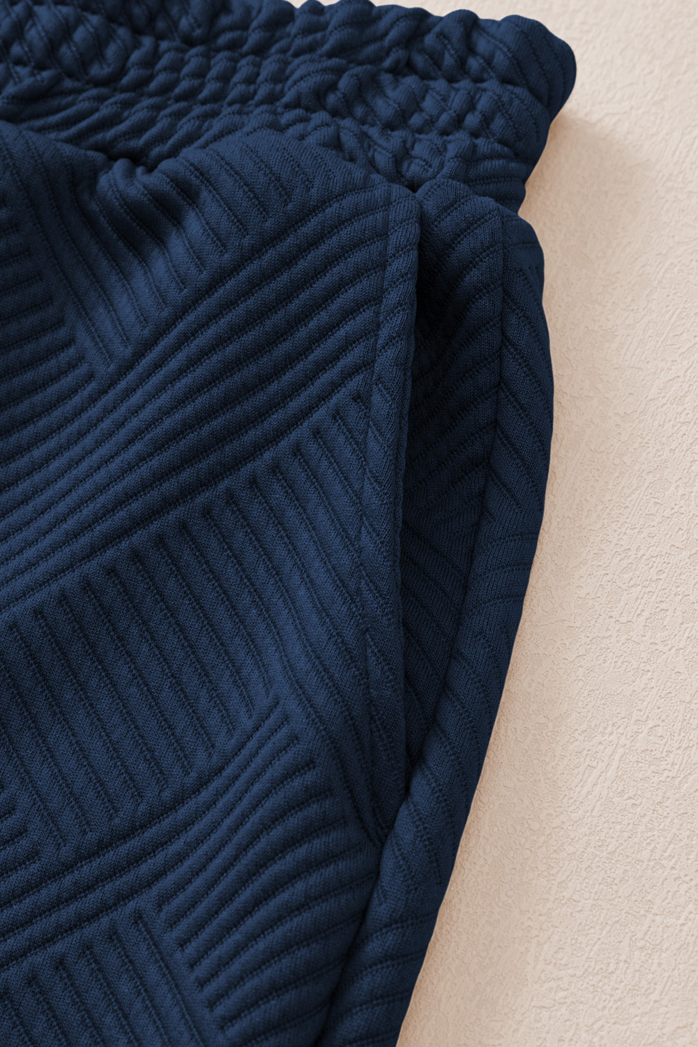 Green Solid Color Quilted Long Sleeve Top and Wide Leg Pants Set