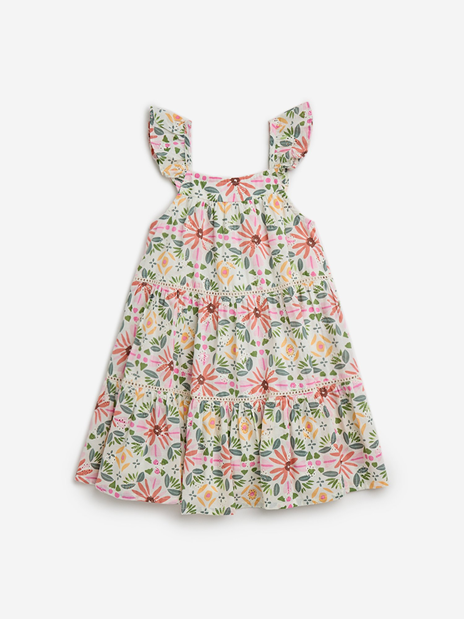 HOP Kids by Westside Multicolour Floral Printed Tiered Cotton Dress