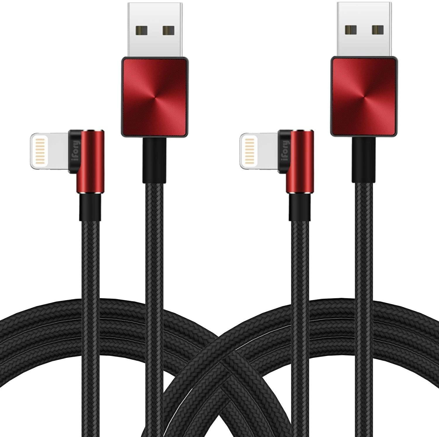 iFory Lightning Cable 90 Degree, iPhone Charger [Apple MFi Certified / 3ft 2 Pack/Red] Fast Charging Cord Compatible with iPhone 11 Pro Max, 11 Pro, X, Xs, Xr, Xs Max, 8/8 Plus, 7/7 Plus