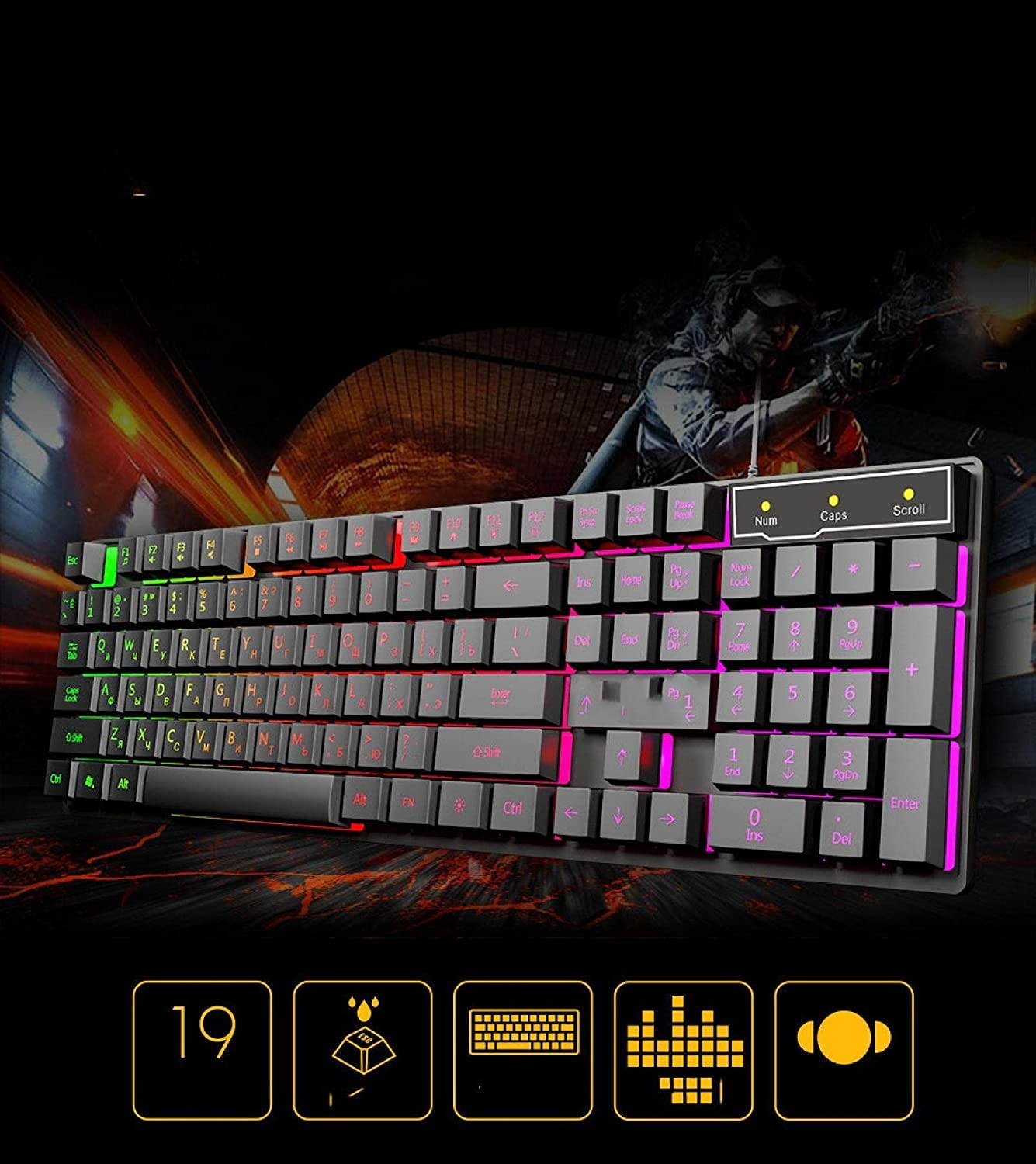 N/A  Bluetooth 5.0 Wireless Mechanical Keyboard Type-C Gaming Keyboard Gateron Switch RGB 63 Key Brown-Black Switch Black