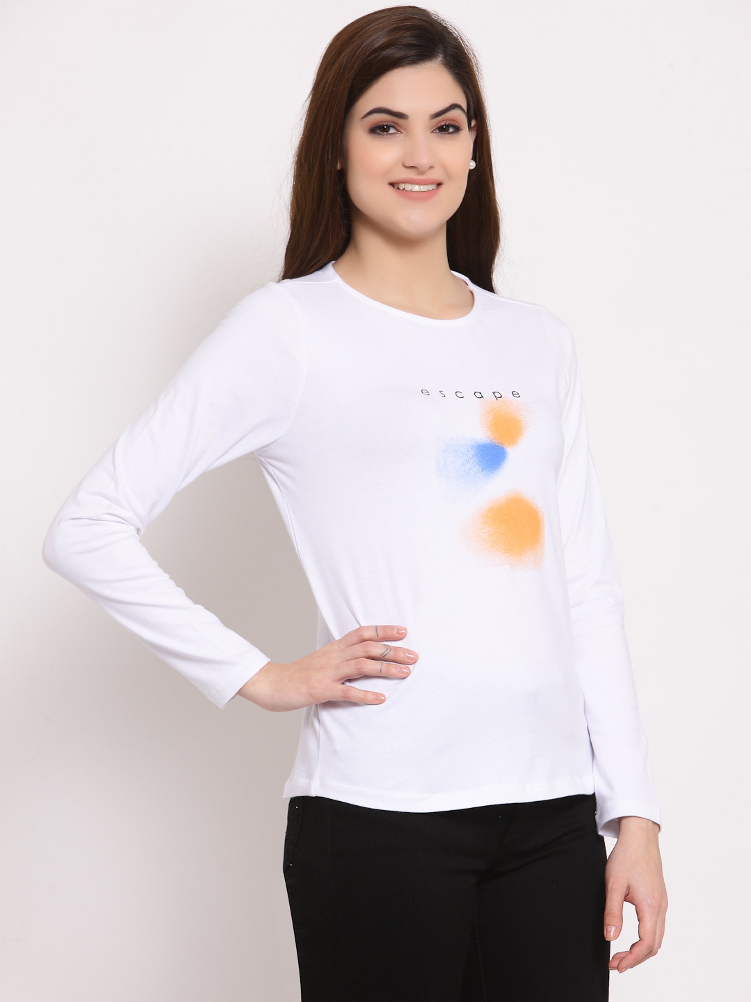 Melon by PlusS White Cotton Printed T-Shirt