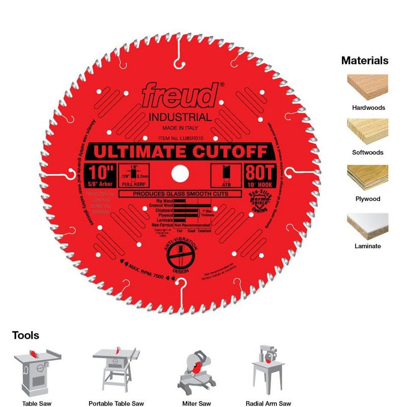 Freud LU85R012 12 Inch 96 Teeth Ultimate Cut Off Crosscutting Wood Saw Blade with Unique Side Grind and No Stabilizers Required