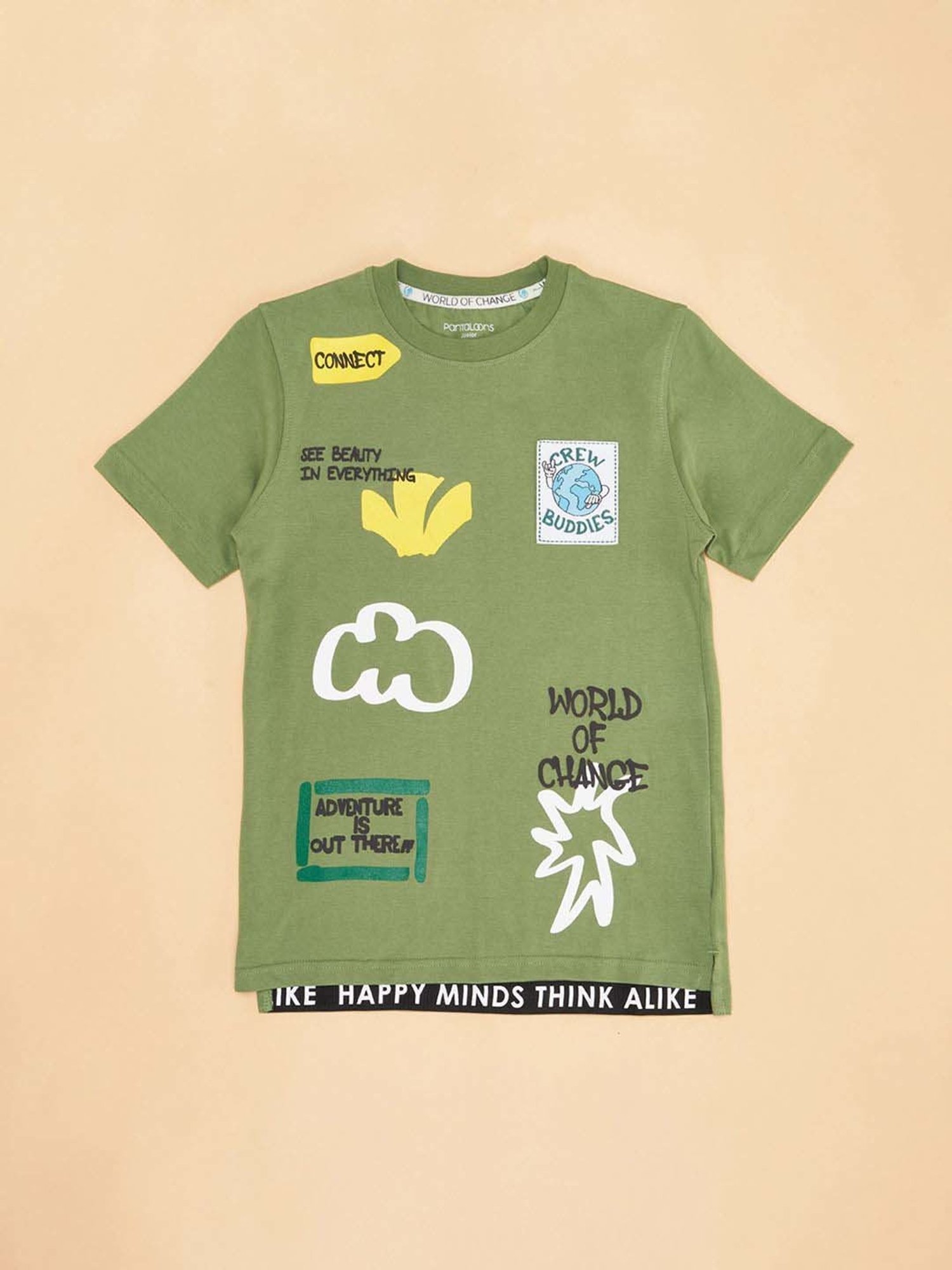 Pantaloons Junior Kids Olive Cotton Printed T-Shirt