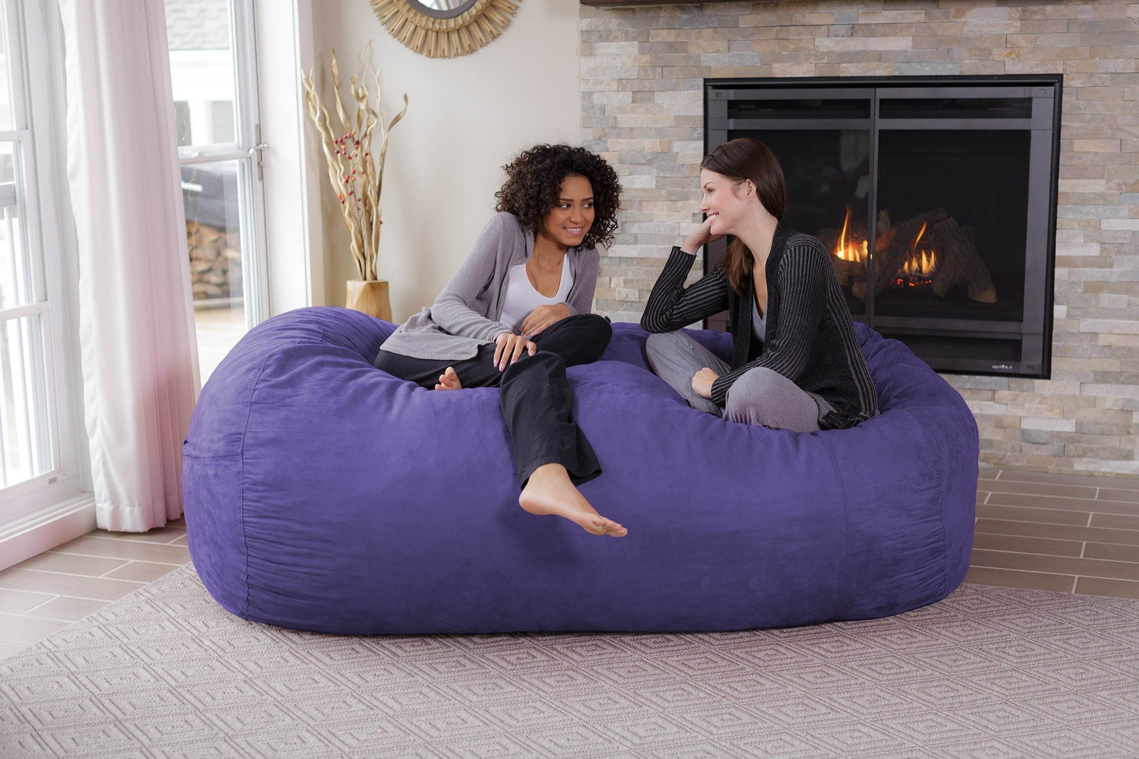 Bean Bag Chair: Huge 7.5' Memory Foam Furniture Bag and Large Lounger - Big Sofa with Soft Micro Fiber Cover - Purple