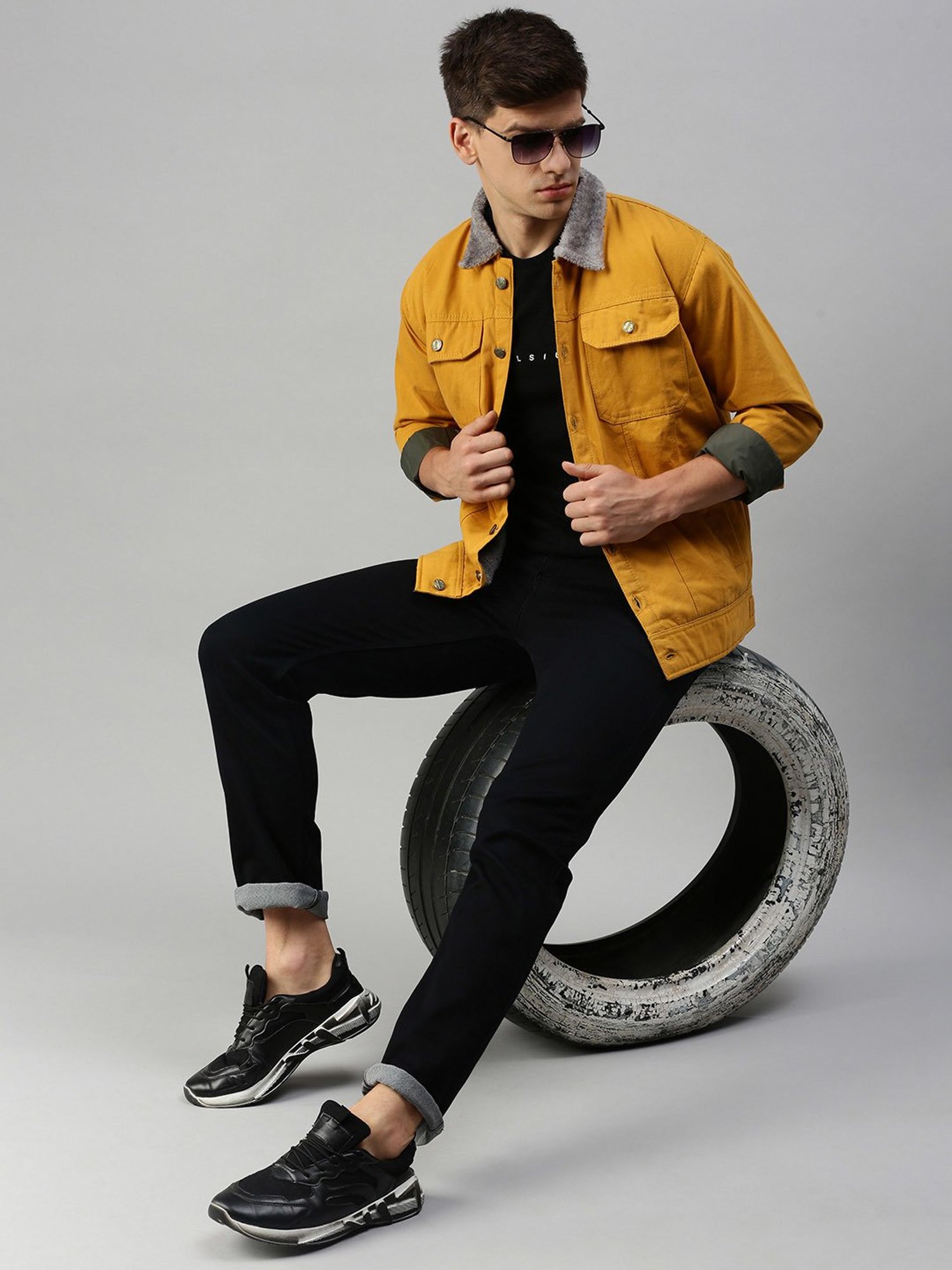 VOXATI Yellow Regular Fit Shirt Collar Denim Jacket