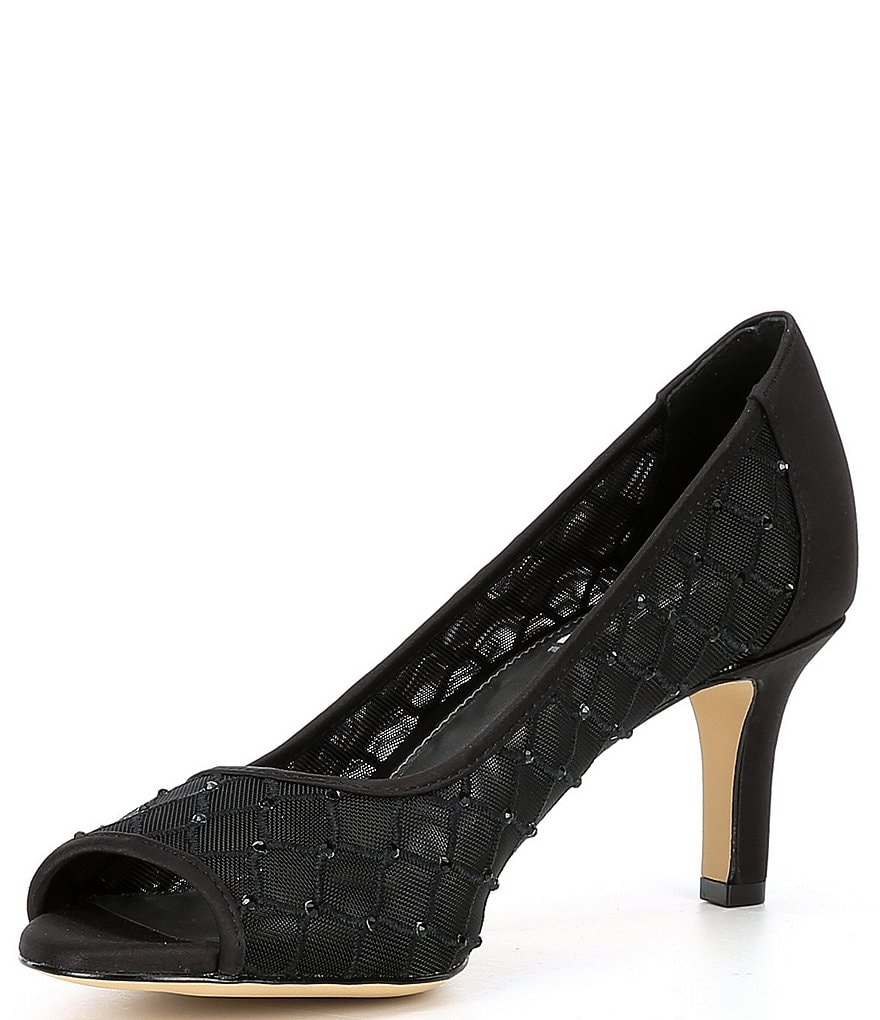Alex Marie Bessika Rhinestone Detail Peep-Toe Mesh Pumps