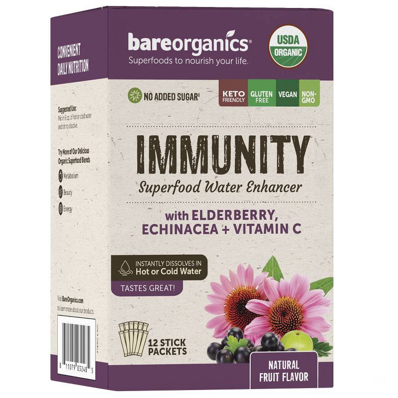 BareOrganics Superfood Water Enhance Immunity Blend Powder Packets - 12ct