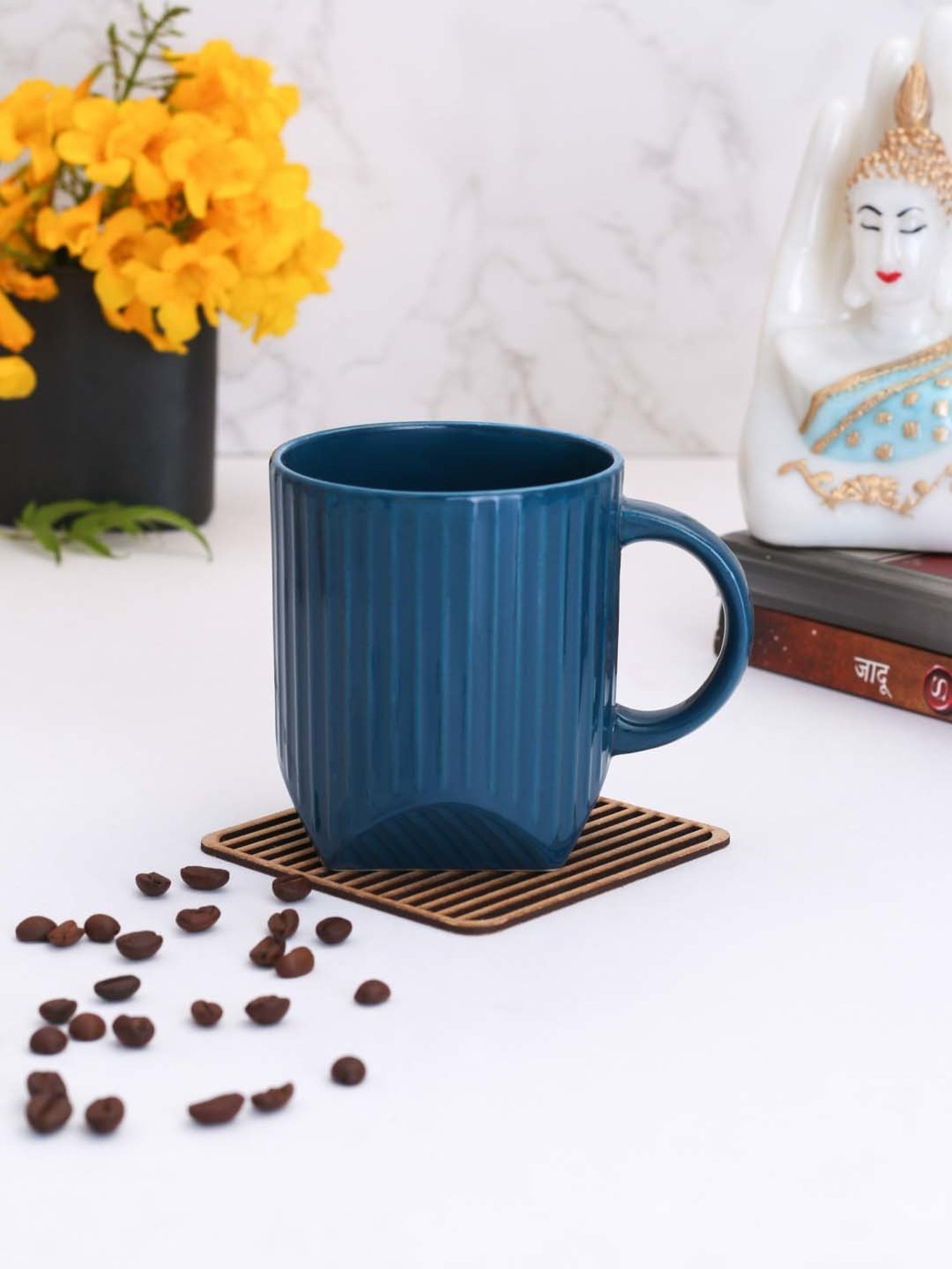 Clay Craft Teal Blue Ceramic 8 cm Milk Mug (0.35 L) - Set of 2