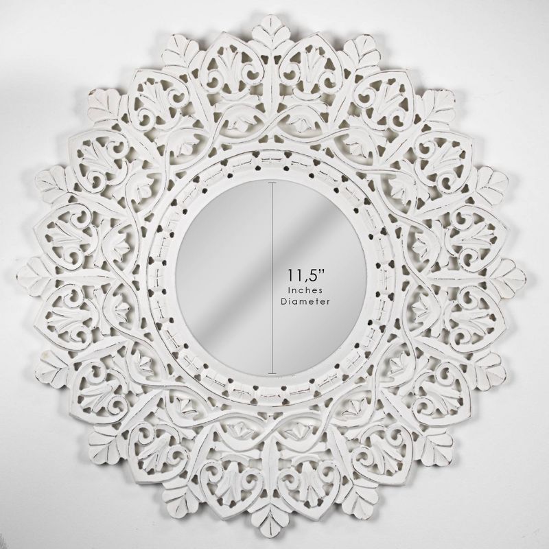 Hand Carved Wood Medallion Sunburst Accent Mirror White - Crystal Art Gallery