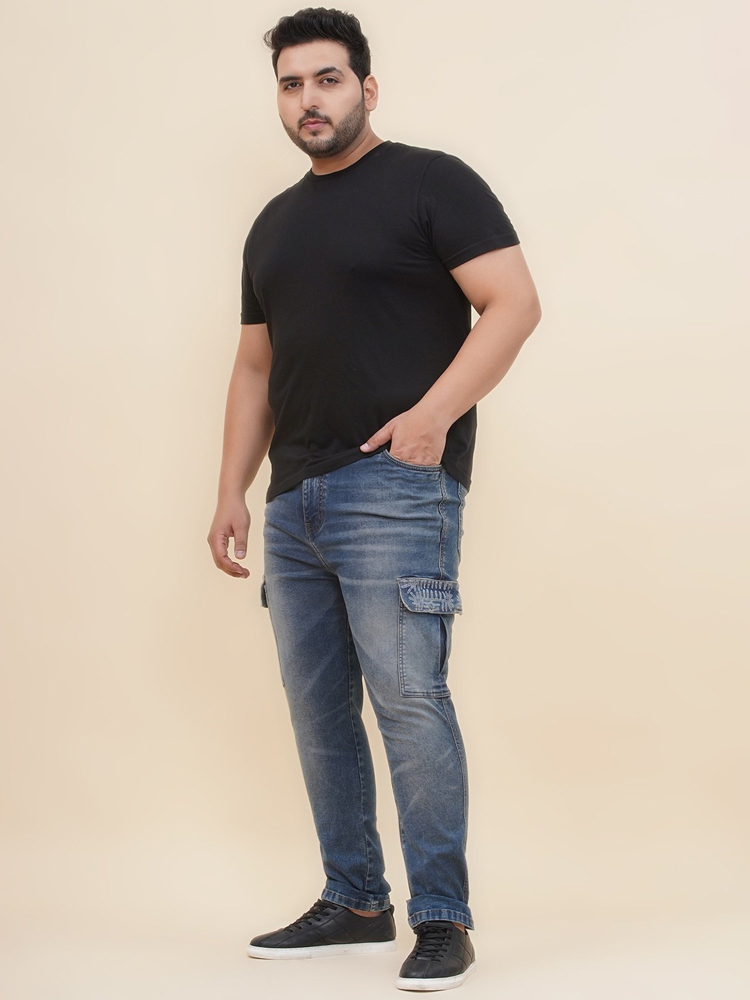 John Pride Blue Cotton Regular Fit Cargo Jeans