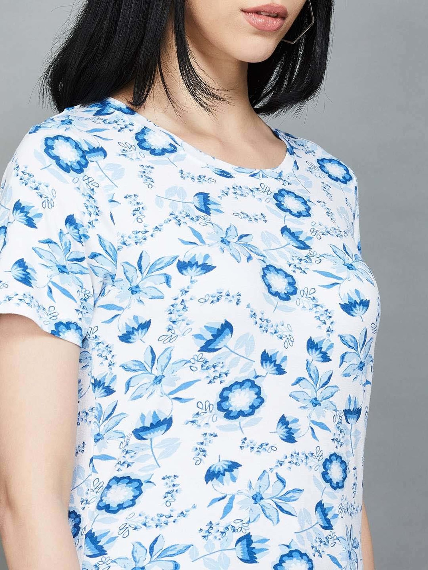 Colour Me by Melange Blue Printed T-Shirt
