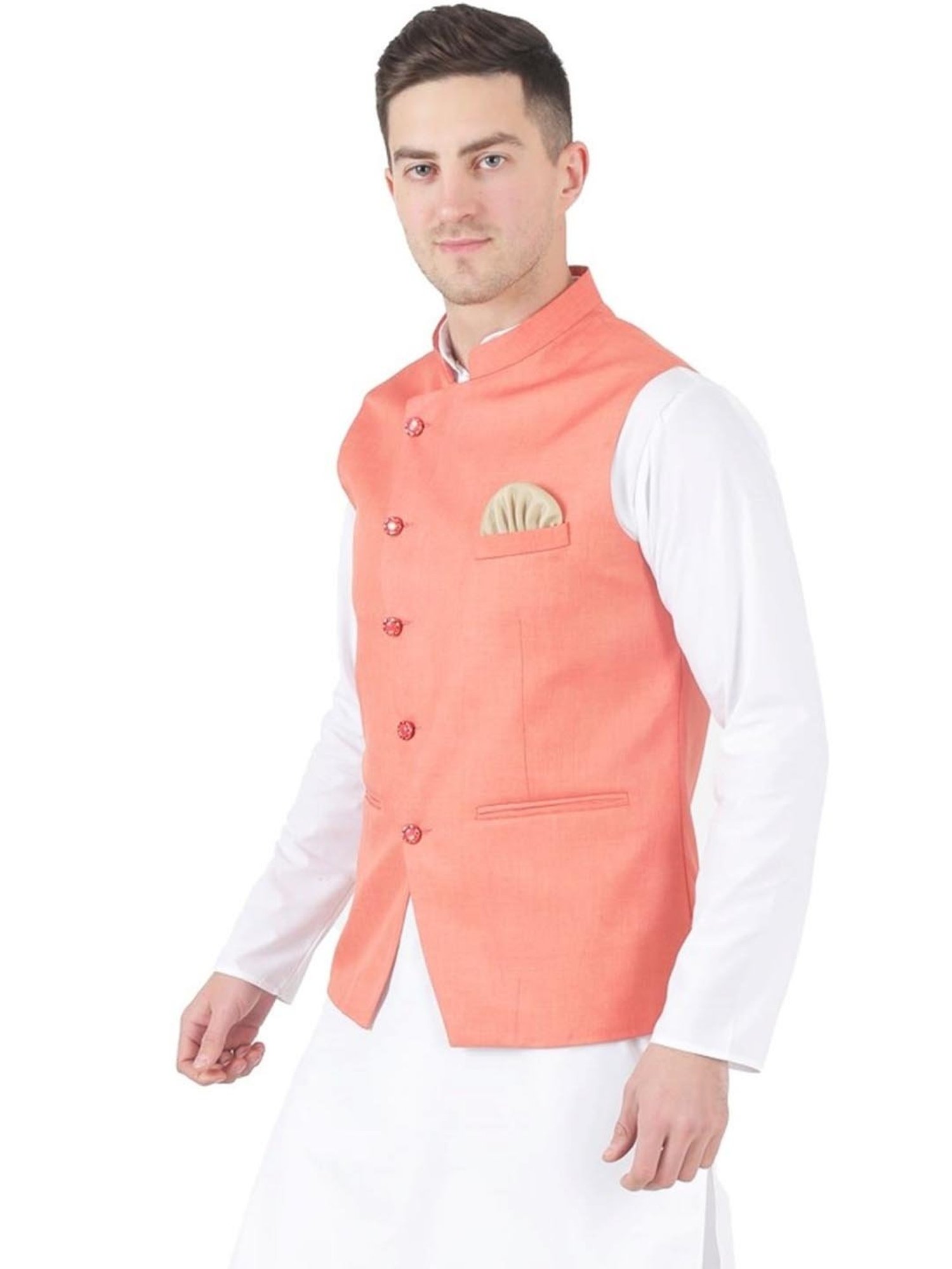 TAHVO Orange  Slim Fit Nehru Jacket