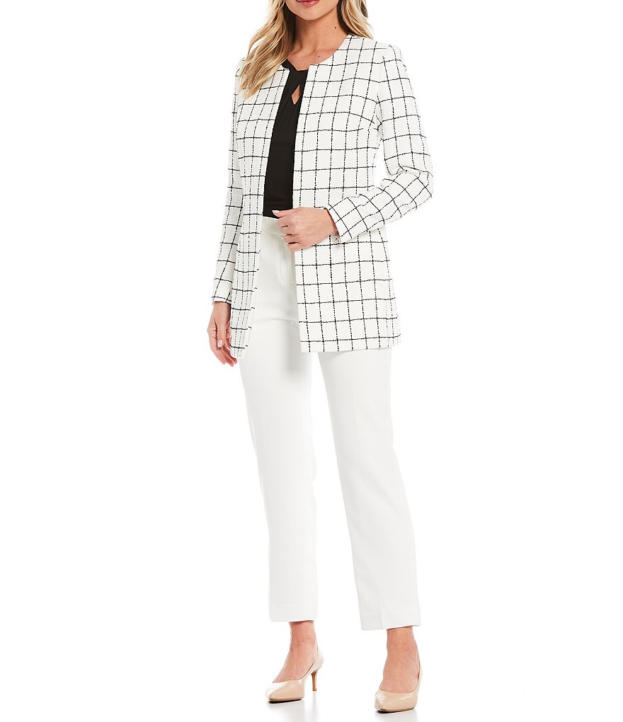 Kasper Zip Front Elastic Back Pocketed Ankle Pants