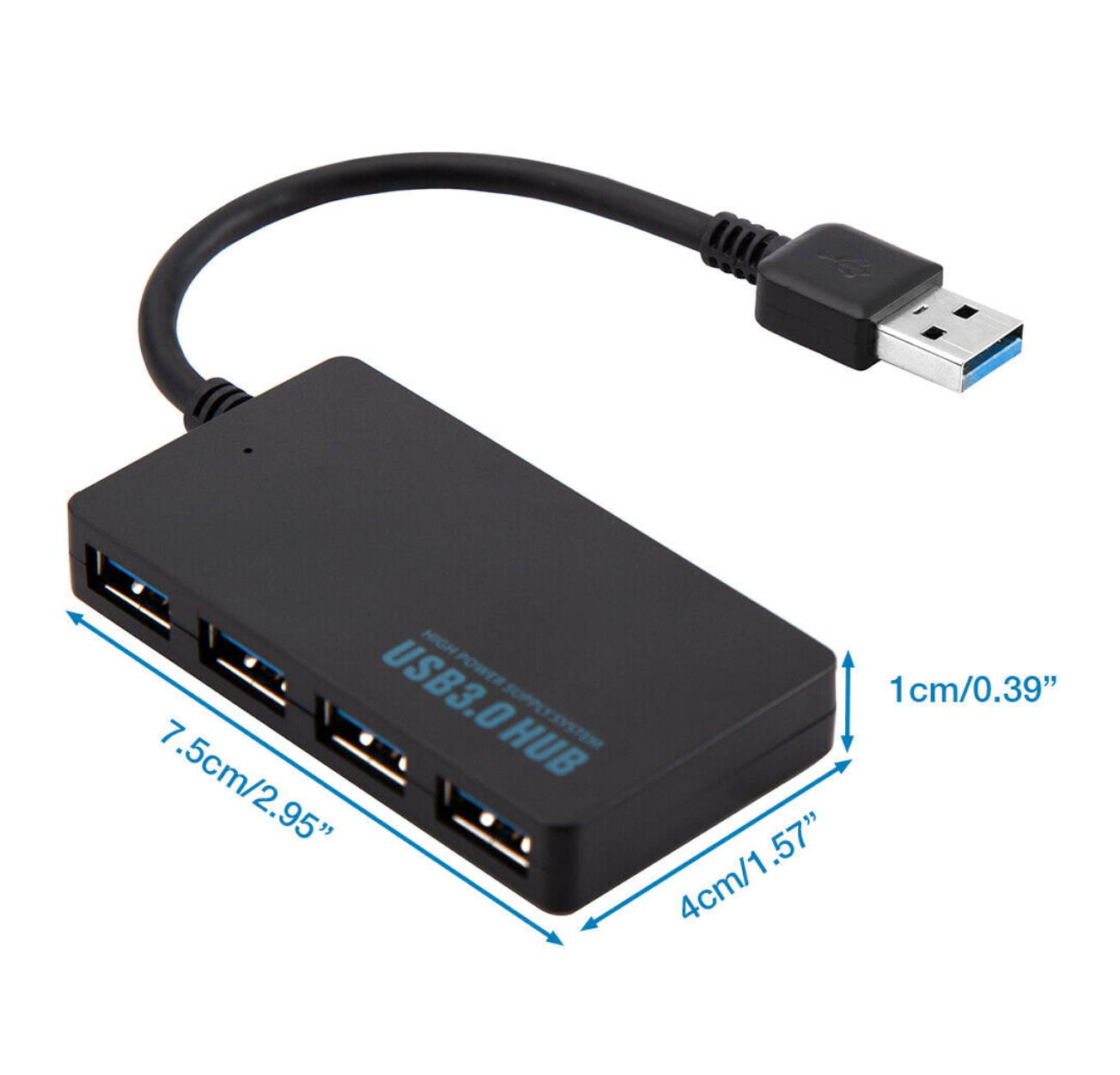 4-Port USB 3.0 Hub 5Gbps Portable Compact For PC Mac Laptop Notebook Desktop