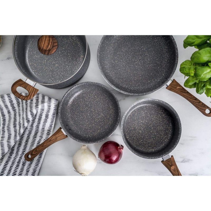 Bella 14784-SN 12 Piece Kitchen Non Stick Cookware Set with Pots, Saucepans, and Cooking Utensils, Gray Speckle