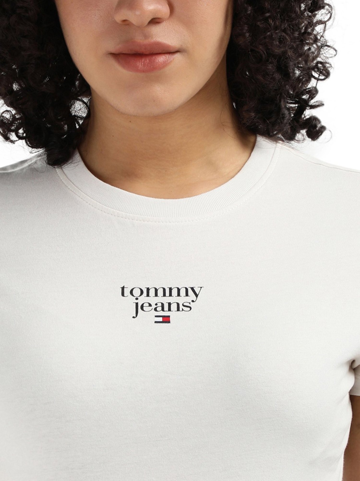 Tommy Hilfiger White Cotton Printed Women Slim Fit T-Shirt