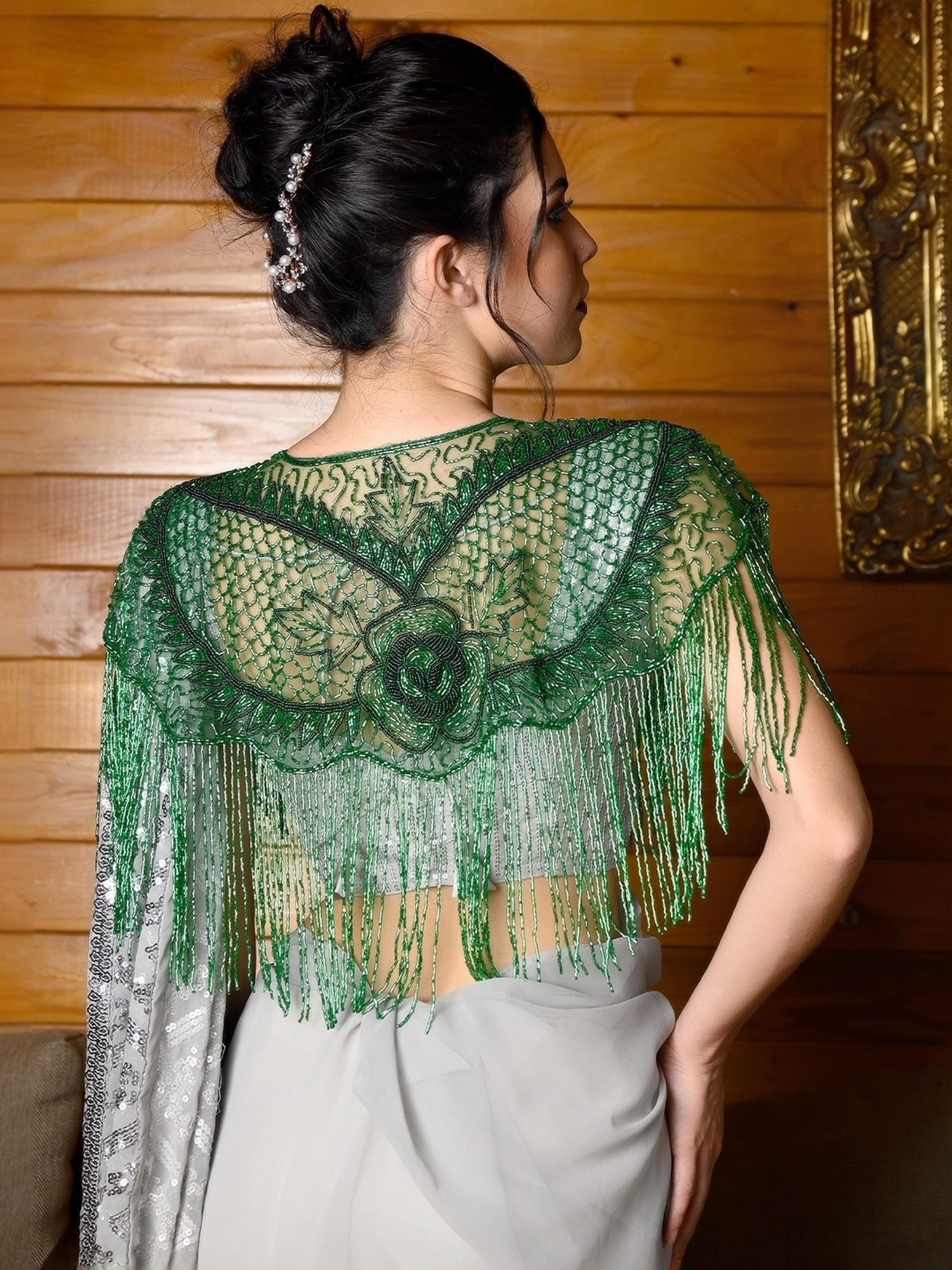 Odette Green Embellished Fancy Short Cape