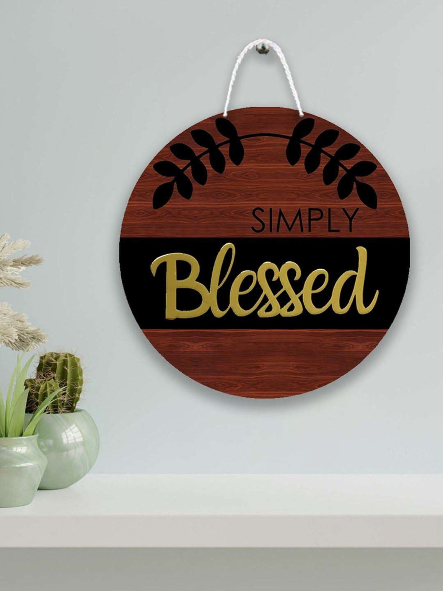 Art Street Gold Mdf Simply Blessed Sign Round For Door Wall Art