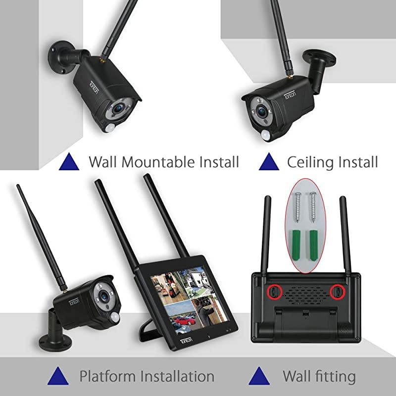 3MP&2-Way Audio&Floodlight]  Portable LCD Security Camera System Wireless with 7" IPS Touchscreen Monitor,4CH 5MP NVR and 2PCS 3MP Floodlight Cameras with PIR,Rechargeable Battery,32GB SD Card