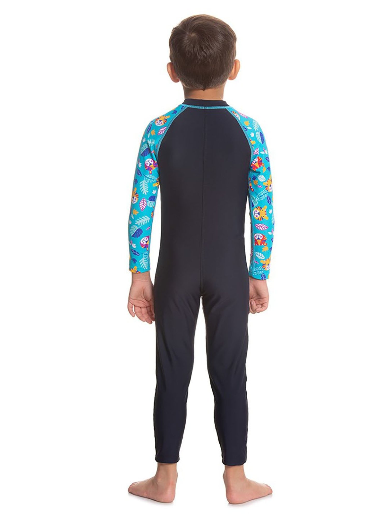 Speedo Kids Blue & Black Color Block Full Sleeves Swimsuit