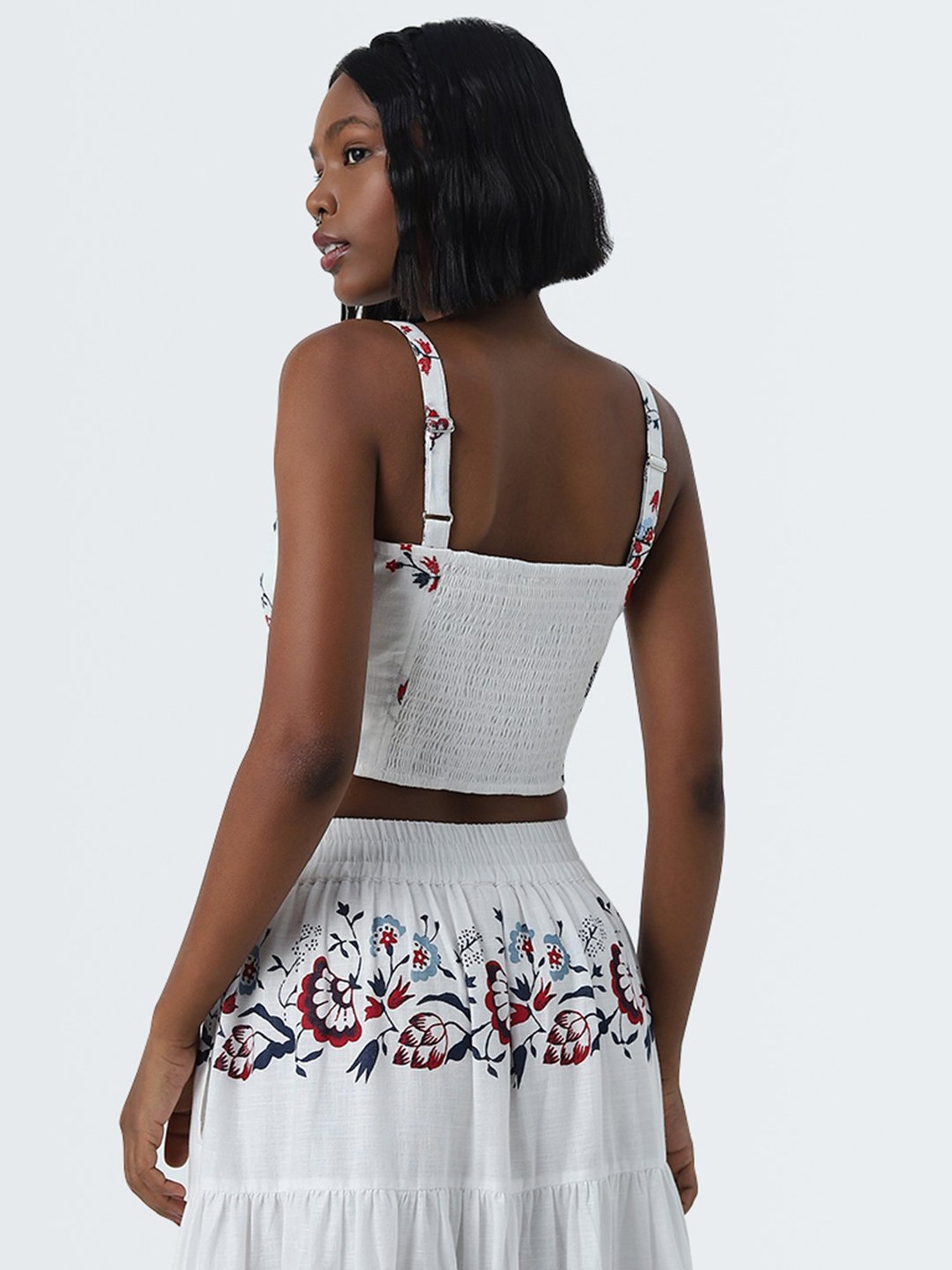 Bombay Paisley by Westside White Floral Embroidered Cotton Crop Top