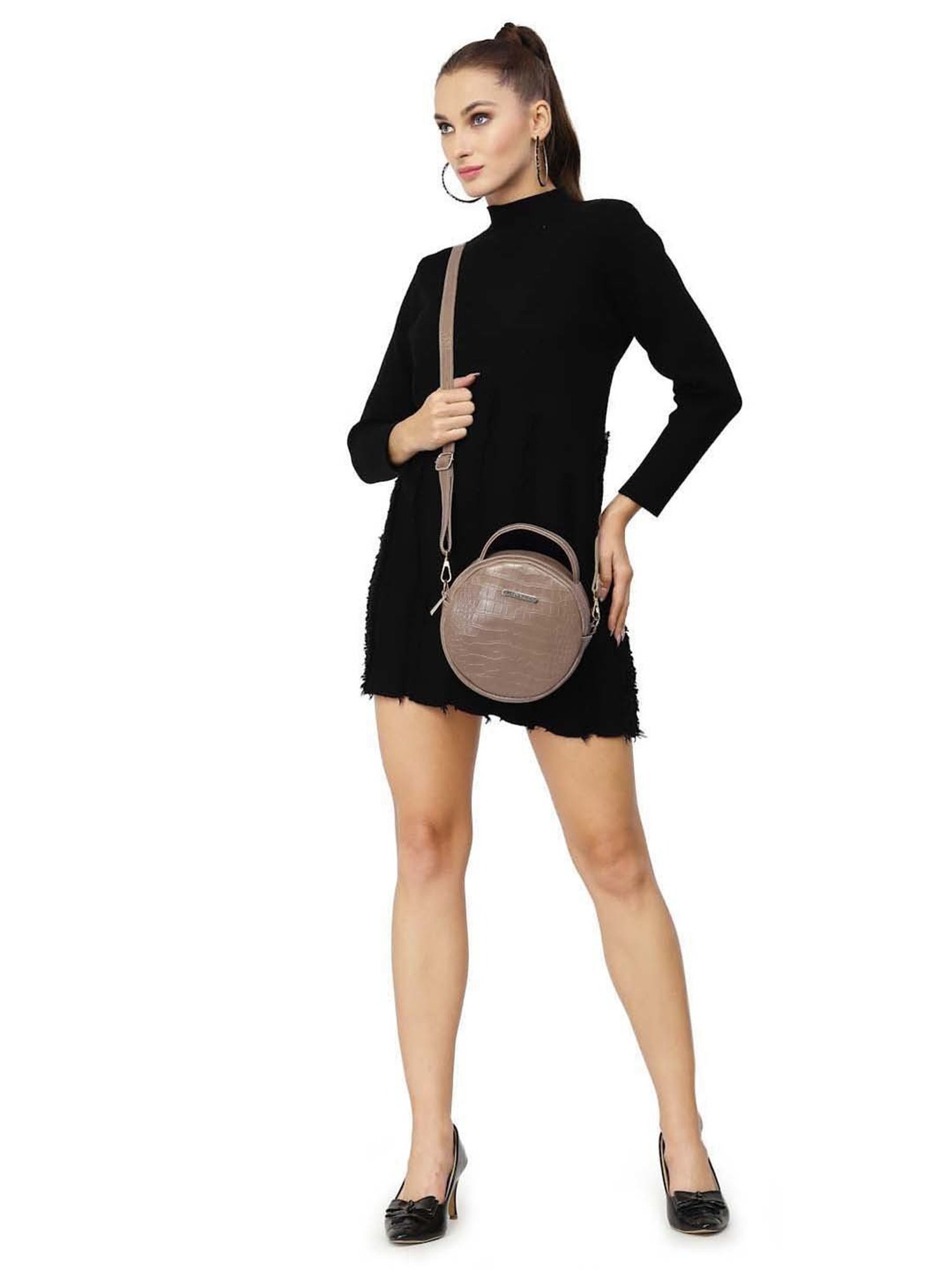 Bagsy Malone Brown Textured Medium Sling Handbag