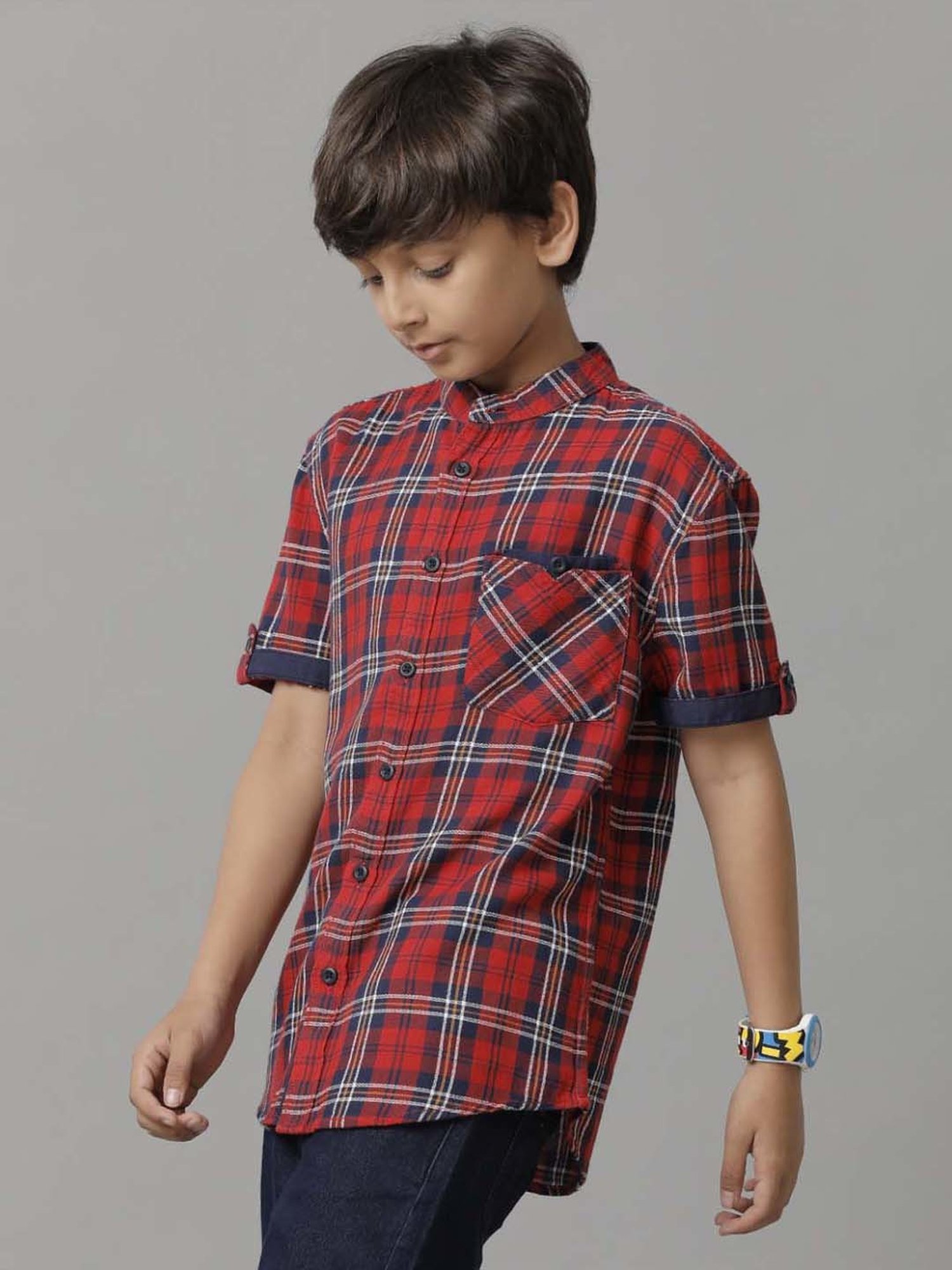 Under Fourteen Only Kids Red Cotton Chequered Shirt