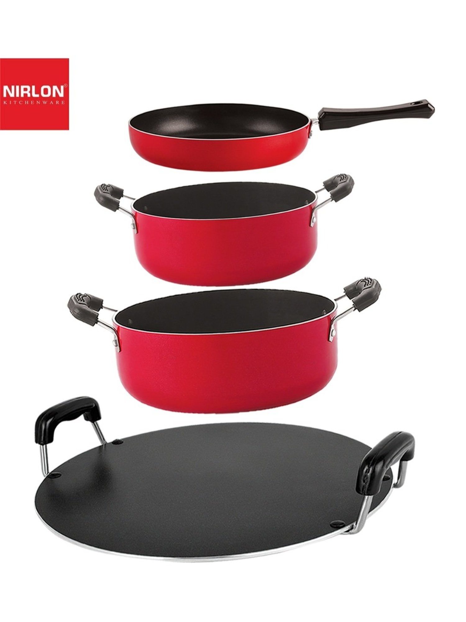 Nirlon Red Aluminium Non- Stick Cookware - Set of 4