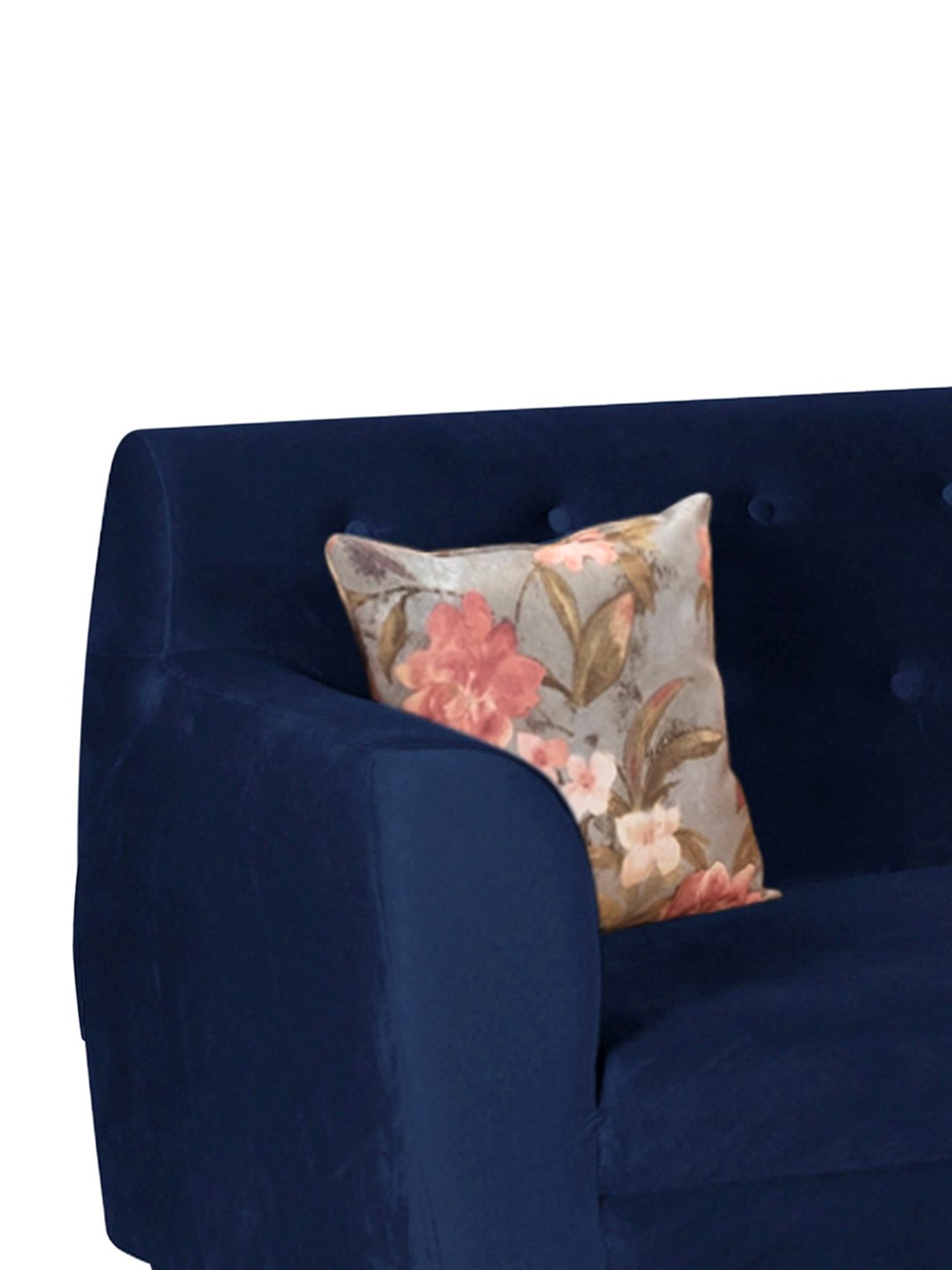 Trevi Blue Velvet & Neem Wood 5 Seater RHS Sectional Sofa