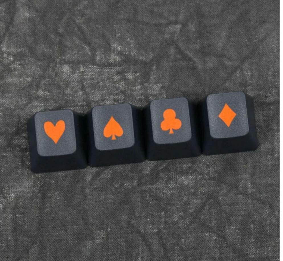 Mugen Custom Black & Orange Poker 4pc Keycaps Set for Cherry MX Switches - Fits Most Mechanical Gaming Keyboards - with Keycap Puller